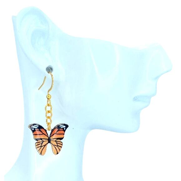 Yellow & Orange Whimsical Butterfly Dangle Earrings – Spring Summer Jewelry - Picture 2 of 4
